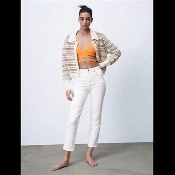 ZARA Chunky Knit Multicolor Rainbow Stripe Knit Cardigan Sweater Size L - Picture 3 of 10